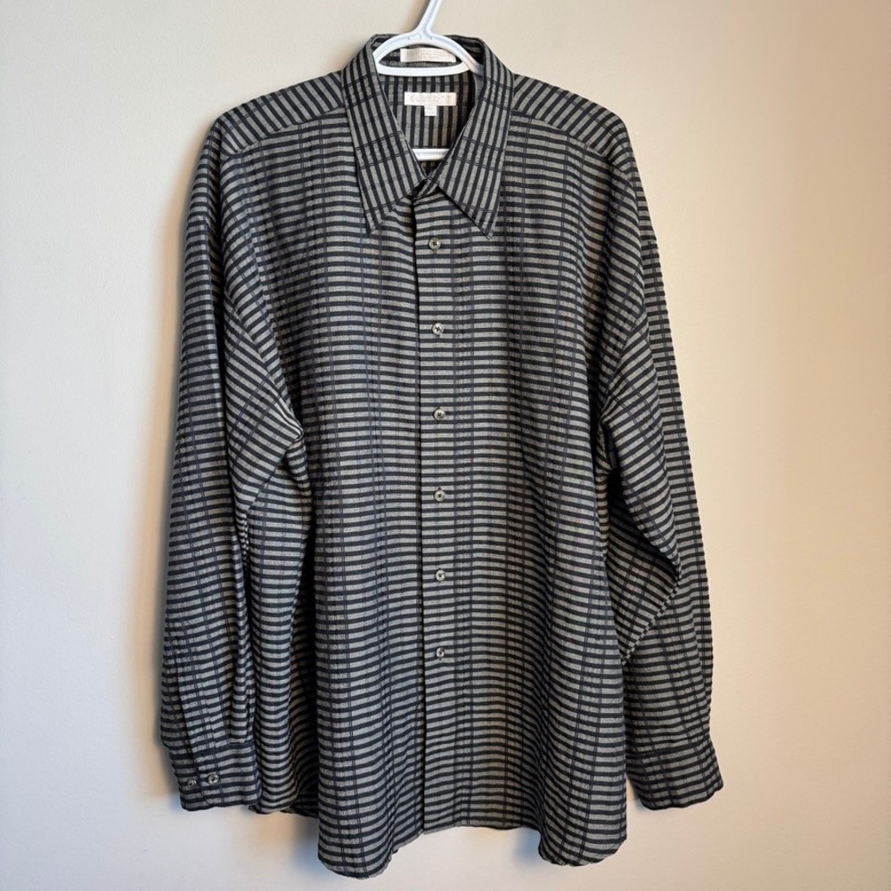 Elliott Mens Vintage Long Sleeve Button Down Shirt Striped Black Gray XLโ Preppy
